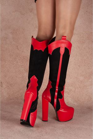 Jasmin Kırmızı Süet Diz Altı Topuklu Kadın Çizme