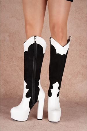 Jasmin Beyaz Deri Diz Altı Topuklu Kadın Çizme