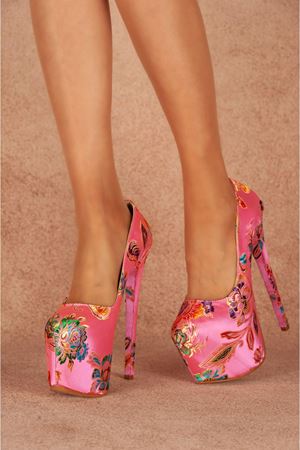 Josie Pembe Çiçekli Yüksek Kadın Topuklu Ayakkabı 19 Cm