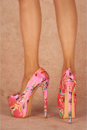 Josie Pembe Çiçekli Yüksek Kadın Topuklu Ayakkabı 19 Cm