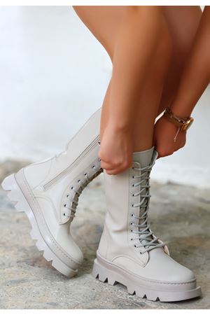 Toir Bej Cilt Bağcıklı Postal