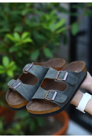 Rıno Haki Yeşil Nubuk Terlik