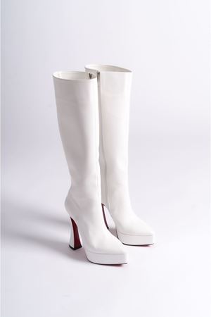 Beyaz Platform Tasarım Kadın Çizme Yüksek Topuklu Ayakkabı Violet