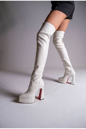 Beyaz Çift Platform Tasarım Kadın Çizme Yüksek Topuklu Ayakkabı Brewery