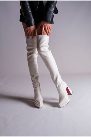 Beyaz Çift Platform Tasarım Kadın Çizme Yüksek Topuklu Ayakkabı Brewery