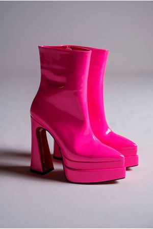 Fuşya Neon Çift Platform Özel Tasarım Kadın Bot Ayakkabı Mojo