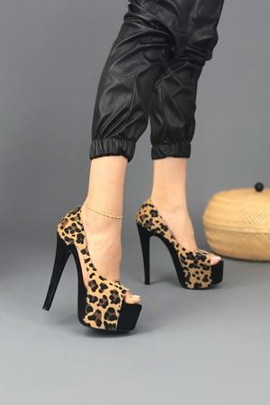 Leopar;Siyah Chloe Topuklu Kadın Ayakkabı