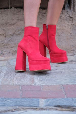 Kırmızı Çift Platform Özel Tasarım Kadın Ayakkabı Vega