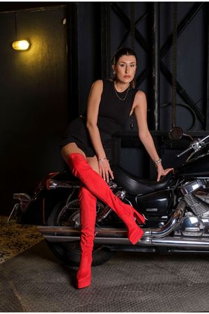 Kırmızı Çift Platform Tasarım Kadın Çizme Yüksek Topuklu Ayakkabı Brewery