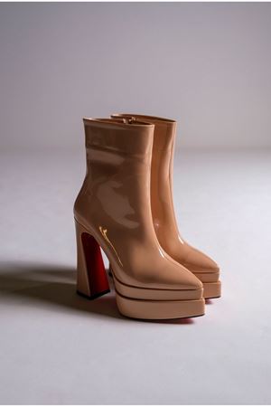 Nude Rugan Çift Platform Özel Tasarım Kadın Bot Ayakkabı Mojo