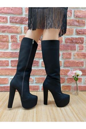 Siyah Lily Fermuarlı Yüksek Topuklu Çizme
