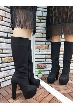Siyah Lily Fermuarlı Yüksek Topuklu Çizme