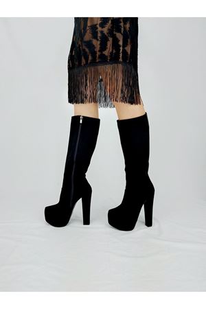 Siyah Lily Fermuarlı Yüksek Topuklu Çizme