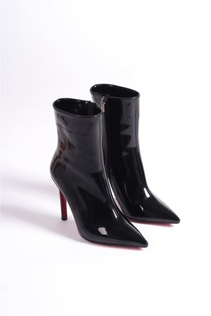 Siyah Rugan Togi Stiletto İnce Topuklu Kadın Bot