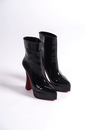 Siyah Rugan Platform Tasarım Kadın Çizme Orta Topuklu Ayakkabı Space