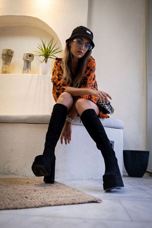 Siyah Süet Tasarım Çift Platform Kadın Ayakkabı Penny