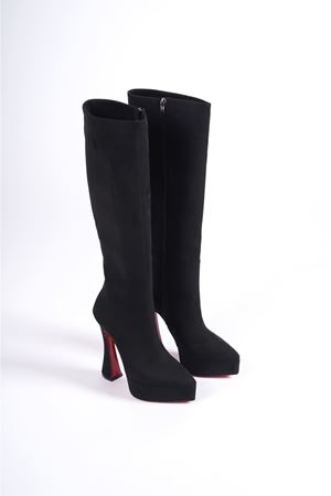 Siyah Süet Platform Tasarım Kadın Çizme Yüksek Topuklu Ayakkabı Violet