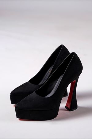 Siyah Süet Özel Tasarım Platform Kadın Ayakkabı Mila