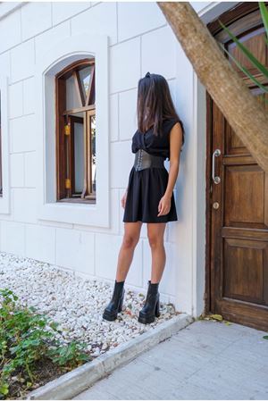 Siyah Çift Platform Özel Tasarım Kadın Ayakkabı Vega