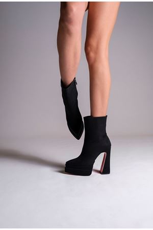 Siyah Süet Çift Platform Özel Tasarım Kadın Bot Ayakkabı Mojo