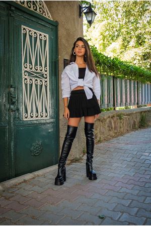 Siyah Tasarım Çift Platform Kadın Ayakkabı Reilly