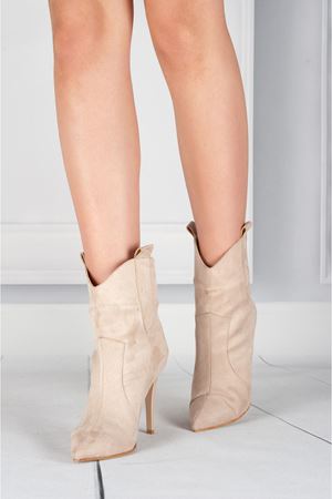 Kovboy Ten Süet Stiletto Topuklu Kadın Bot