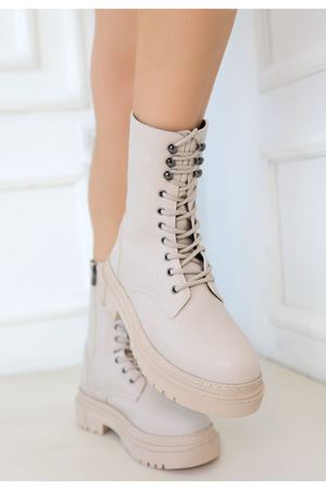 Caxa Bej Cilt Bağcıklı Bot