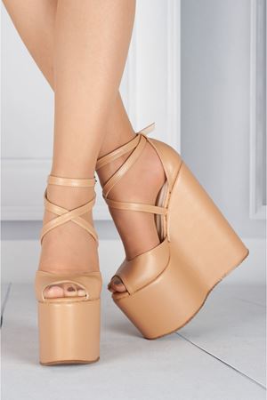 Owwo Nud Cilt Dolgu Topuklu Kadın Ayakkabı
