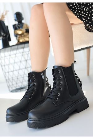 Harte Siyah Cilt Bağcıklı Bot