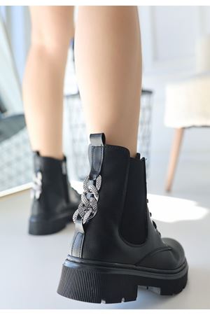 Harte Siyah Cilt Bağcıklı Bot