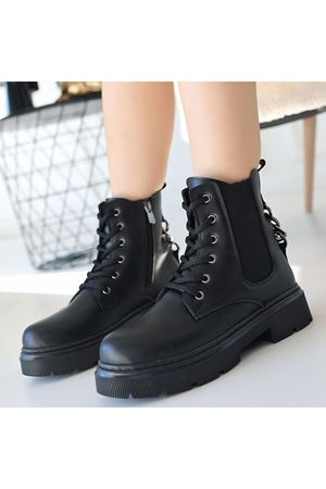 Harte Siyah Cilt Bağcıklı Bot