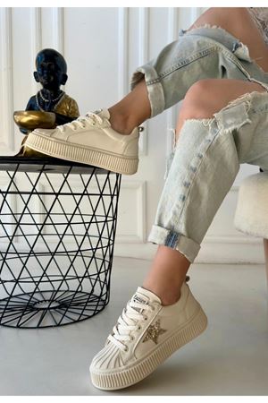 Piata Bej Cilt Bej Tabanlı Bağcıklı Spor Ayakkabı