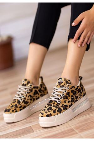 Lulu Leopar Süet Bağcıklı Spor Ayakkabı