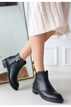 Moed Siyah Cilt Topuklu Bot