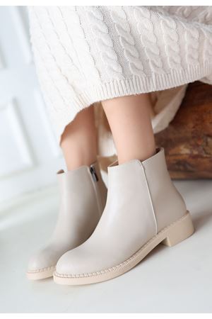 Moed Bej Cilt Topuklu Bot