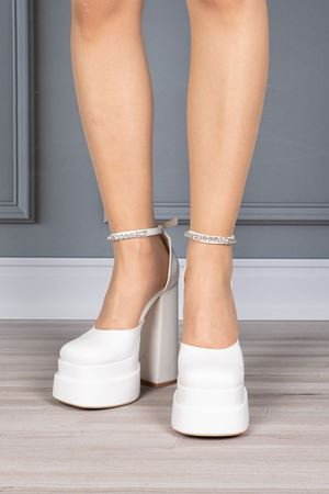 Beyaz Çift Platform Tasarım Kadın Ayakkabı Figoc