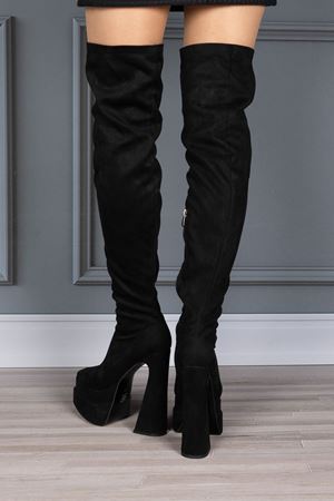 Siyah Süet Çift Platform Tasarım Kadın Çizme Yüksek Topuklu Ayakkabı Brewery