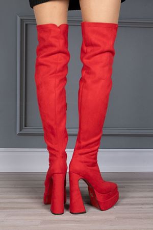 Kırmızı Çift Platform Tasarım Kadın Çizme Yüksek Topuklu Ayakkabı Brewery