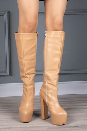 Nude Lily Fermuarlı Yüksek Topuklu Kadın Çizme