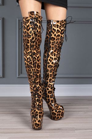 Sable Leopar  Rugan Platform Tasarım Kadın Çizme Yüksek Topuklu Ayakkabı