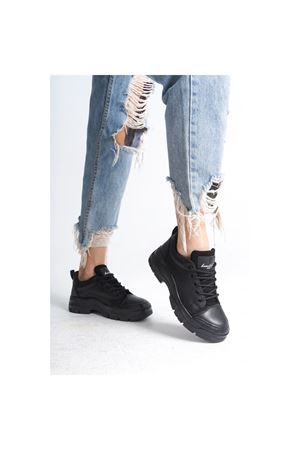 Jule Siyah Cilt Bağcıklı Spor Ayakkabı
