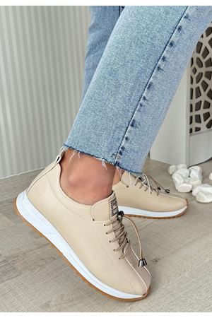 Monya Bej Cilt Bağcıklı Spor Ayakkabı