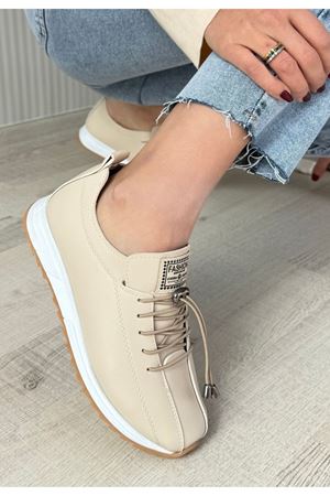 Monya Bej Cilt Bağcıklı Spor Ayakkabı