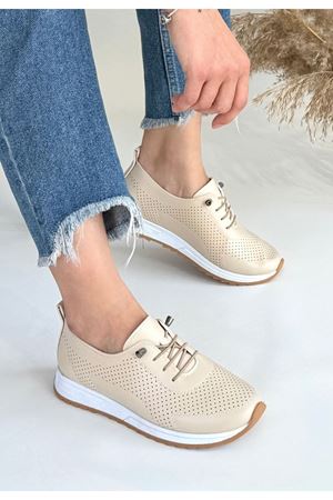 Tone Bej Cilt Bağcıklı Spor Ayakkabı