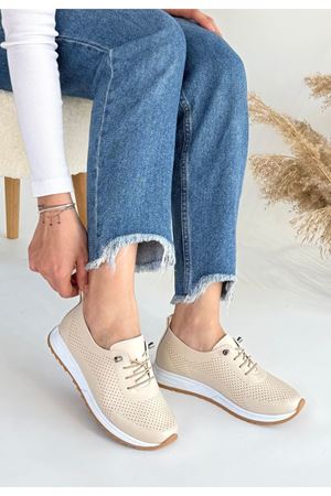 Tone Bej Cilt Bağcıklı Spor Ayakkabı