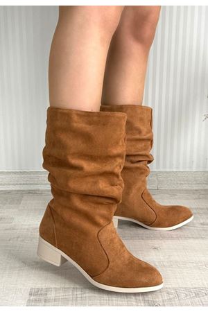 Jolin Taba Süet Topuklu Çizme