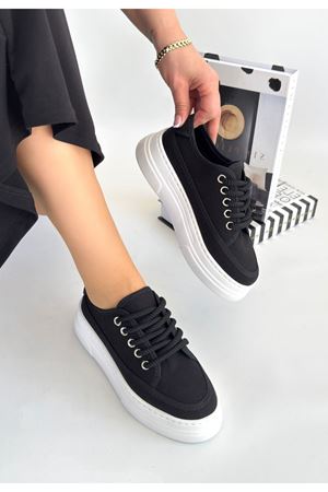 Carin Siyah Keten Bağcıklı Spor Ayakkabı