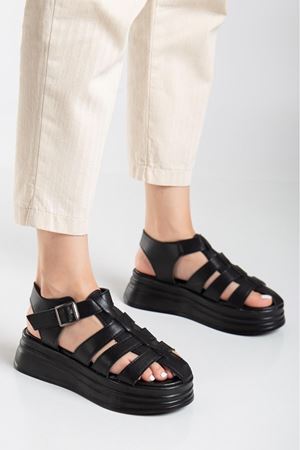 Toten Siyah Cilt Kemerli Sandalet