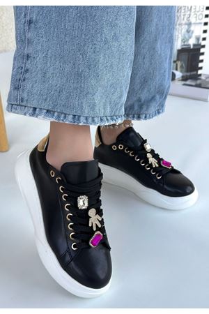 Gane Siyah Cilt Bağcıklı Spor Ayakkabı