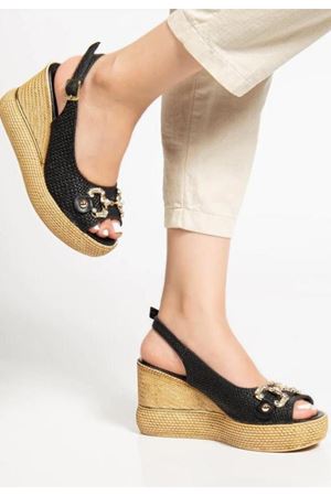 Caver Siyah Cilt Dolgu Topuk Sandalet